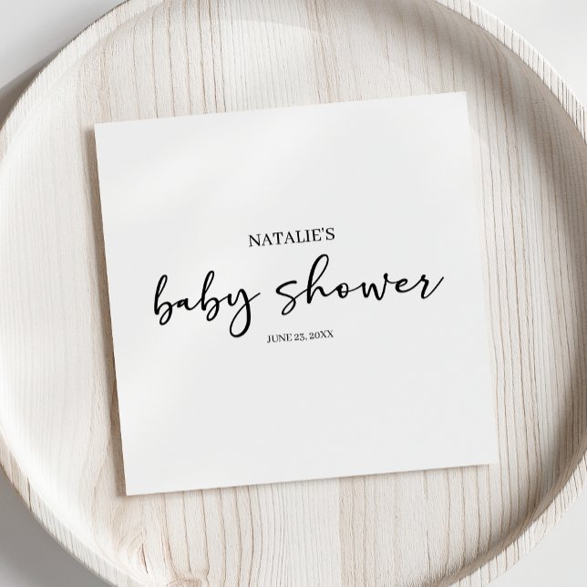 Black Modern Simple Script Baby Shower Pappersservett (Skapare uppladdad)