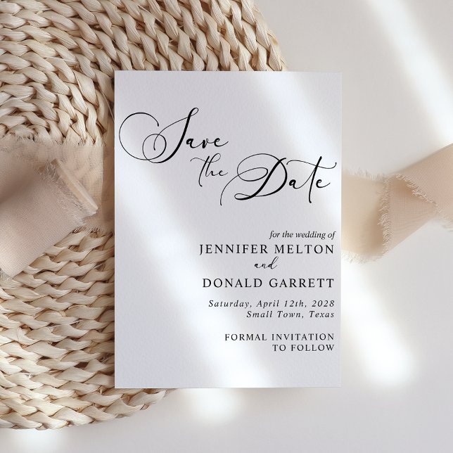 Black Modern Simple Script Bröllop spara datum Meddelande Vykort (Skapare uppladdad)