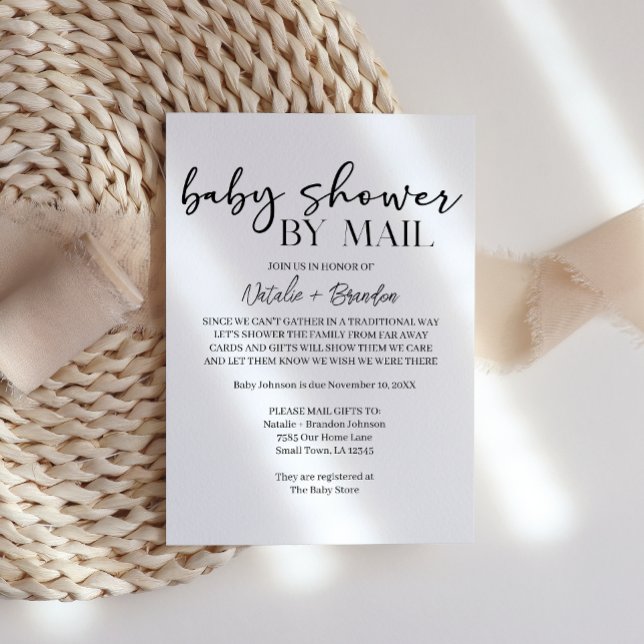 Black Modern Simple Script By Mail Baby Shower Inbjudningar (Skapare uppladdad)