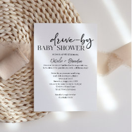 Black Modern Simple Script Drive-By Baby Shower Inbjudningar