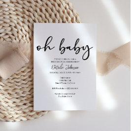 Black Modern Simple Script Oh Baby Shower Inbjudningar