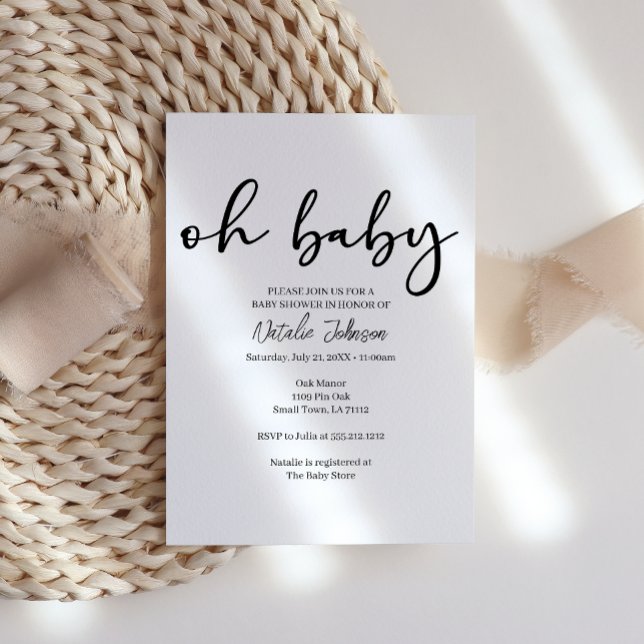 Black Modern Simple Script Oh Baby Shower Inbjudningar (Skapare uppladdad)