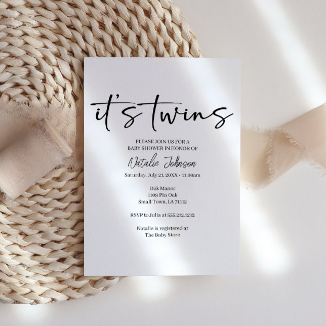 Black Modern Simple Script Twins Baby Shower Inbjudningar (Skapare uppladdad)