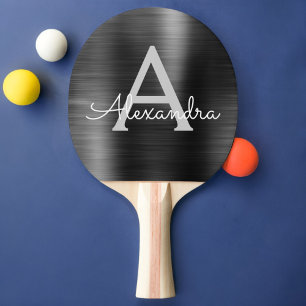 Black Modern Sports Metallic Foil Monogram Pingisracket