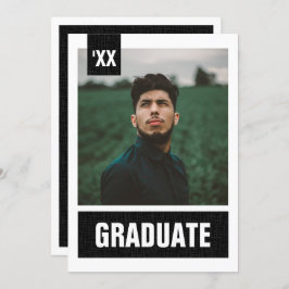 Black Modern Textured Photo Studenten Inbjudningar