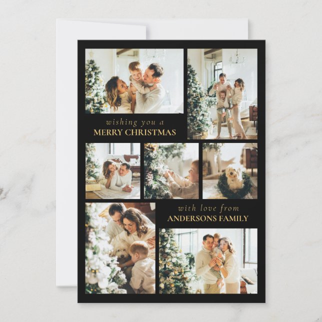 Black Modern Typography Photo Collage jul Julkort (Framsida)