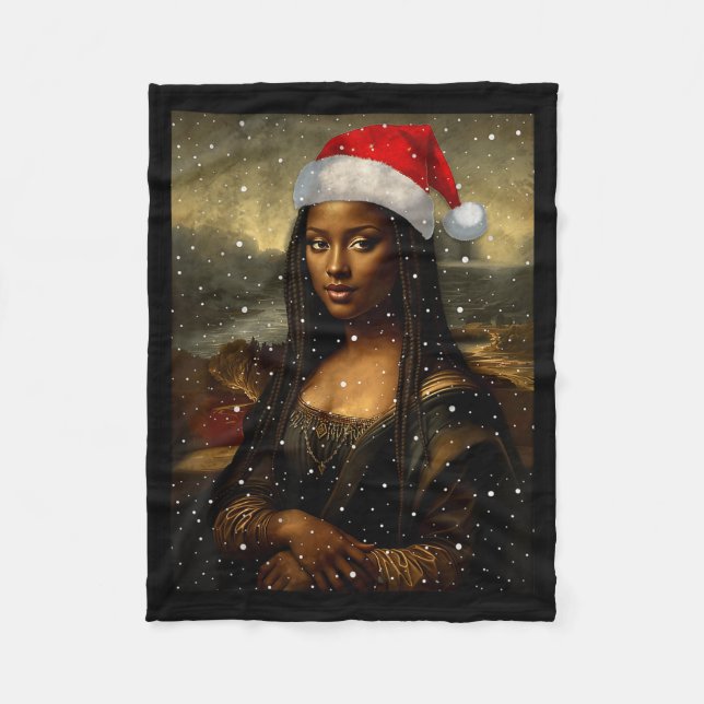 Black Mona Lisa African American Christmas Santa H Fleecefilt (Framsidan)