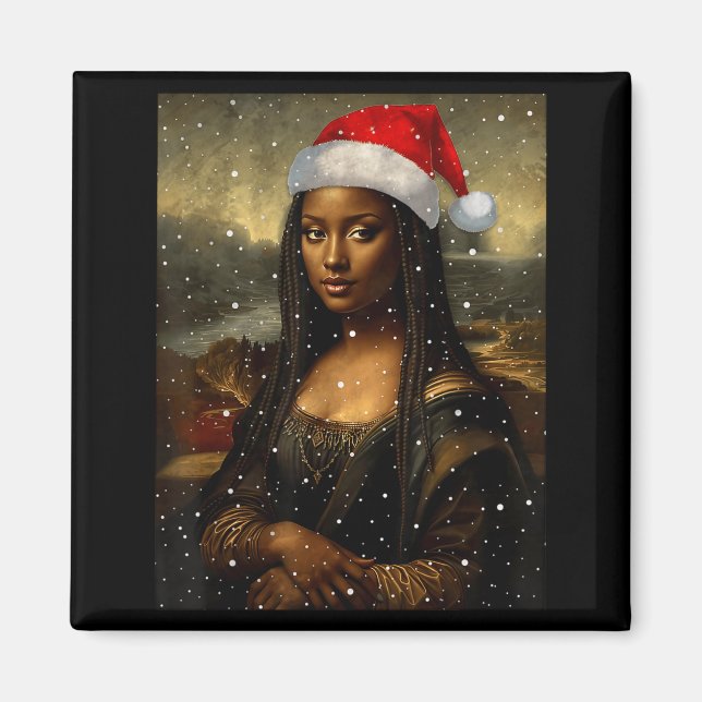 Black Mona Lisa African American Christmas Santa H Magnet (Framsidan)
