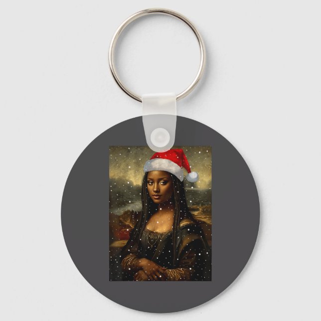 Black Mona Lisa African American Christmas Santa H Nyckelring (Framsida)