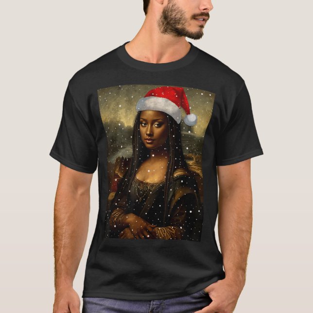 Black Mona Lisa African American Christmas Santa H T Shirt (Framsida)