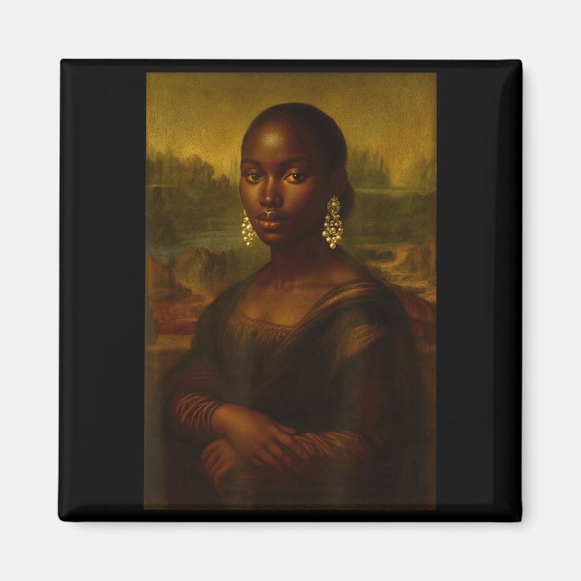 Black Mona Lisa Afro African Melanin Black History Magnet (Framsidan)