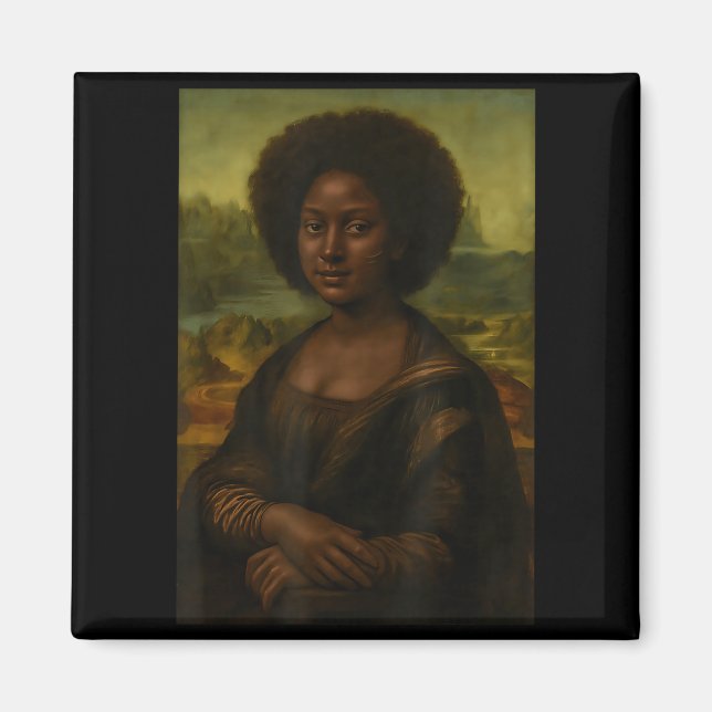 Black Mona Lisa Afro African Melanin Black History Magnet (Framsidan)