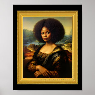 Black Mona Lisa Afro Queen African Woman Black Poster