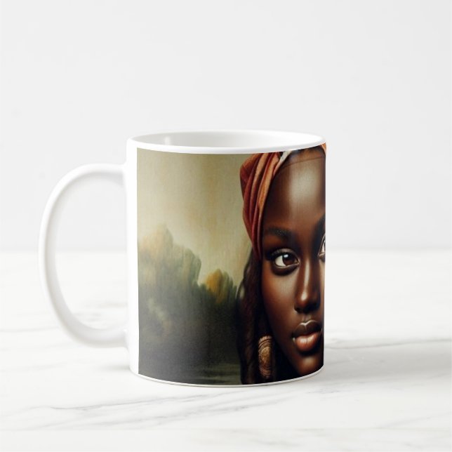 Black Mona Lisa Reimagined Art Print – Afrocentric Kaffemugg (Vänster)