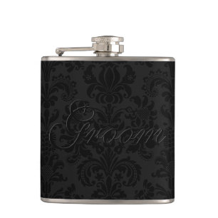 Black Monochromatic Blommigt Damask Monogram Fickplunta