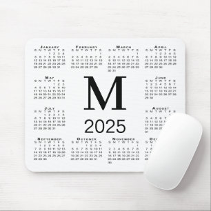 Black Monogram 2025 Calendar on White Musmatta