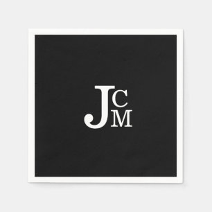 Black Monogram Bröllop Cocktail Napkins Pappersservett