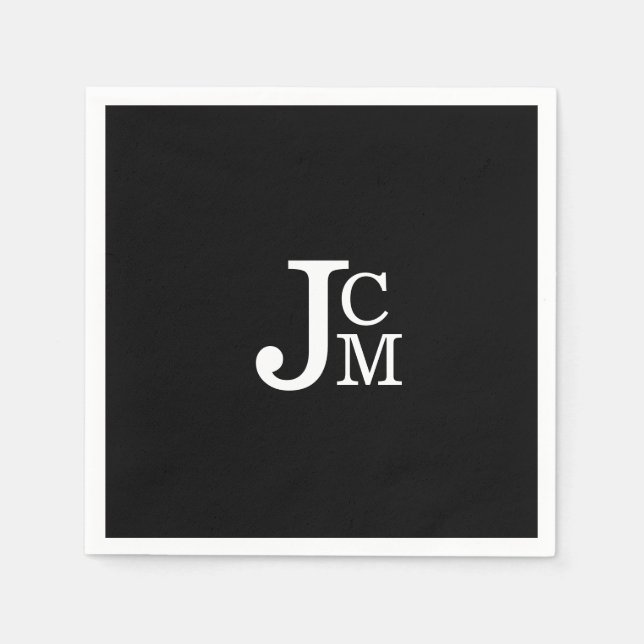 Black Monogram Bröllop Cocktail Napkins Pappersservett (Framsidan)