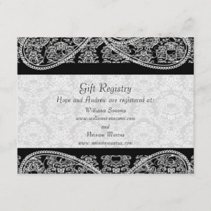 Black Monogram Damask Gift Registry Bröllop Tilläggskort
