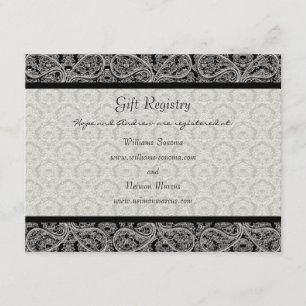 Black Monogram Damask Gift Registry Bröllop Tilläggskort