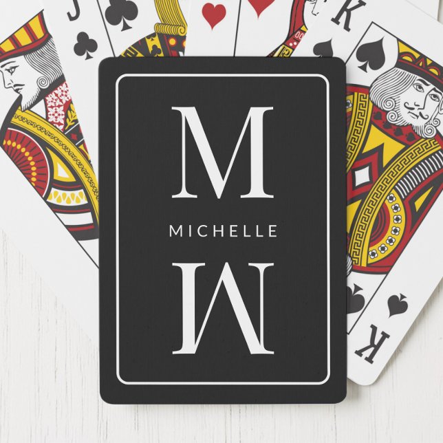 Black Monogram enkel Elegant Initial Modern Namn Casinokort (Black Monogram Simple Elegant Initial Modern Name Poker Cards)