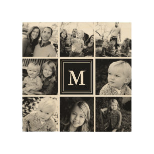 Black Monogram Family Photo Collage Trätavla