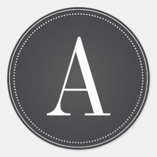 Black Monogram Initial Bröllop Sticker Runt Klistermärke