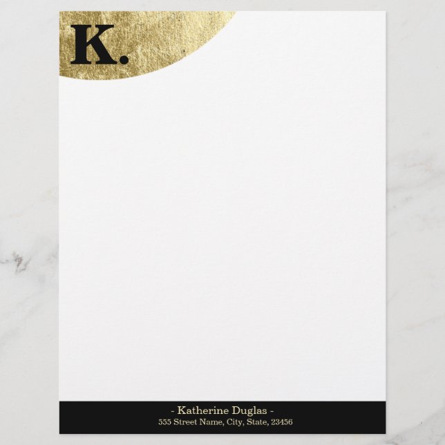  Black Monogram Initial on Gold Foil Luxury Brevhuvud (Framsida)