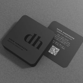 Black Monogram Initialer Professionell Qr-kod Fyrkantigt Visitkort