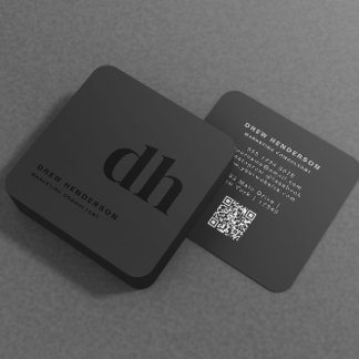 Black Monogram Initialer Professionell Qr-kod Fyrkantigt Visitkort