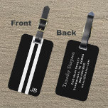 Black Monogram Luggage Tag med vit Rand Bagagebricka<br><div class="desc">Vill du att redot ska resa och tittar en svart bagagetagg? Den här märkrn åt dig. Med en svart rand i mitten med två vita ränder bredvid och svart på sidan är denna svarta bagagemärkning en klassisk design med modern beröring. Dessutom kan den anpassas med ditt monogram för att göra...</div>