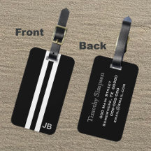 Black Monogram Luggage Tag med vit Rand