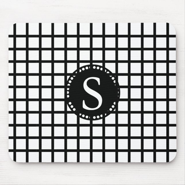 Black Monogram med White & Black Checks Rand Musmatta (Framsidan)