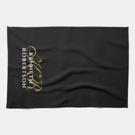 Black Monogram Minimalist Gold White Elegant Men  Kökshandduk