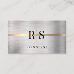 Black Monogram & Namn, Brushed Silver & Guld, Vs 2 Visitkort