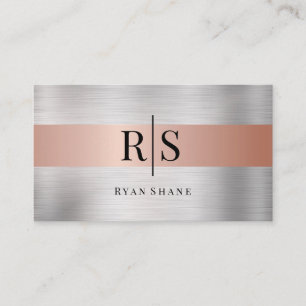 Black Monogram & Namn, Brushed Silver & Ro Guld Visitkort