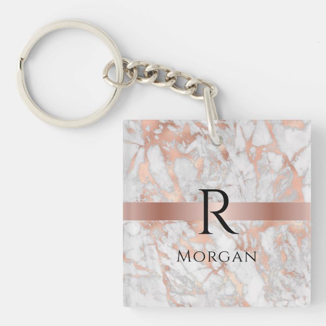 Black Monogram & Namn, White & Ro Guld Marble (Framsidan)