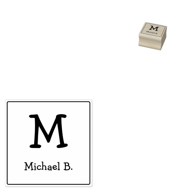 Bläck Monogram och Namn med rundad kvadrat Stämpel (Stämplad)