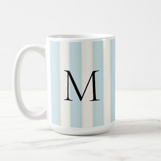 Black Monogram på Blue & Antique White Rand Kaffemugg (Vänster)