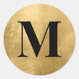 Black Monogram på Faux Gold Foil Runt Klistermärke