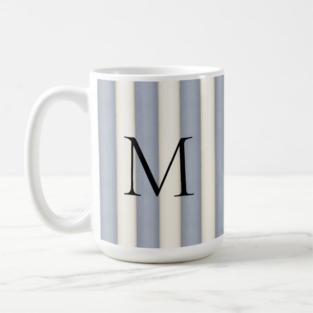 Black Monogram på Grått & Antique White Rand Kaffemugg (Vänster)