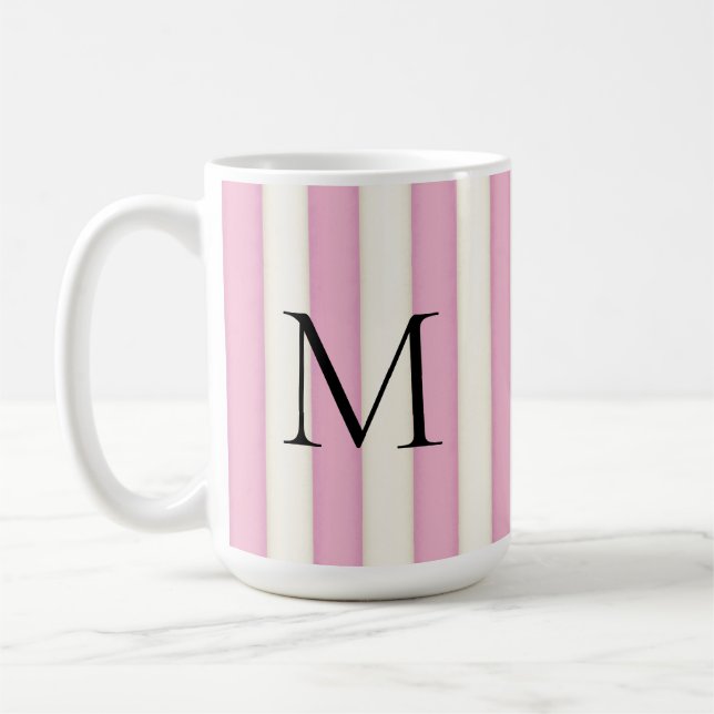 Black Monogram på Rosa & Antique White Rand Kaffemugg (Vänster)