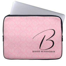 Black Monogram på Rosa Damask Laptop Sleeve