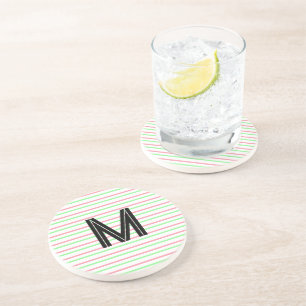 Black Monogram Rosa Grönt White Rand Underlägg