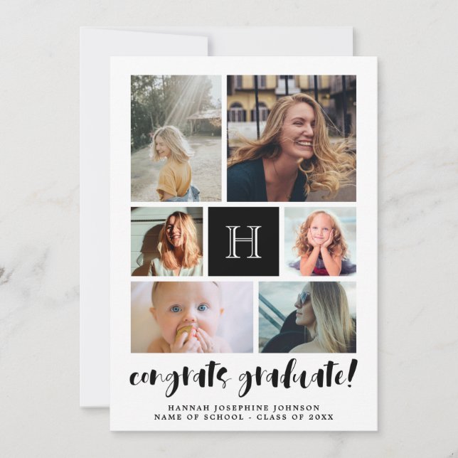 Black Monogrammed Photo Collage Gratulerara Studen Meddelande (Framsida)
