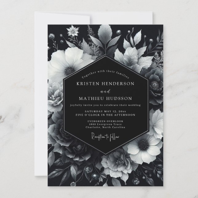 Black Moody Bloom Wedding Inbjudningar (Framsida)