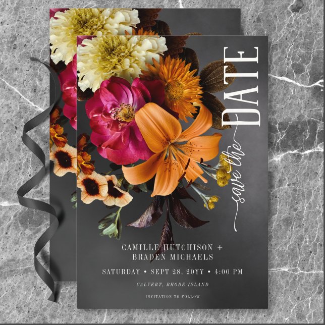 Black Moody Gothic Orange Lily Bröllop Spara Datumet (Black Moody Gothic Orange Lily Wedding Save The Date)