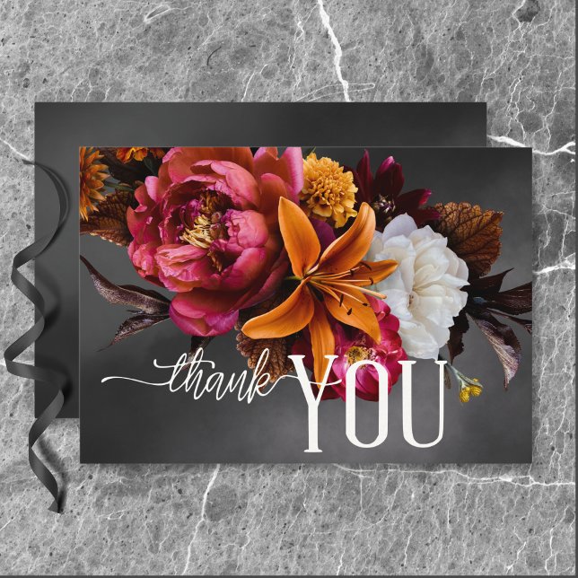 Black Moody Gothic Orange Lily Bröllop Tack Kort (Black Moody Gothic Orange Lily Wedding Thank You Card)