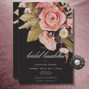 Black Moody Rosa Blooms Möhippa Luncheon Inbjudningar