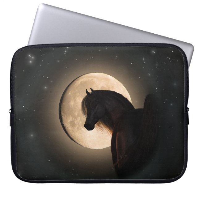 Black Moon Shine Horse Laptop Sleeve (Framsidan)